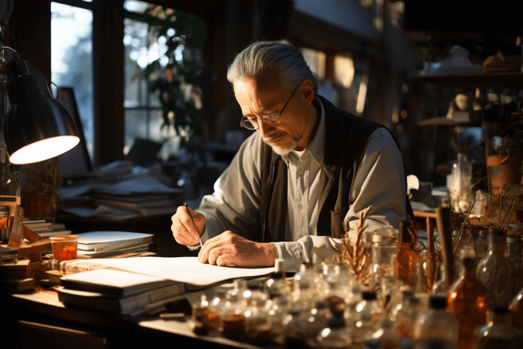 Изображение ученого, погруженного в научные исследования