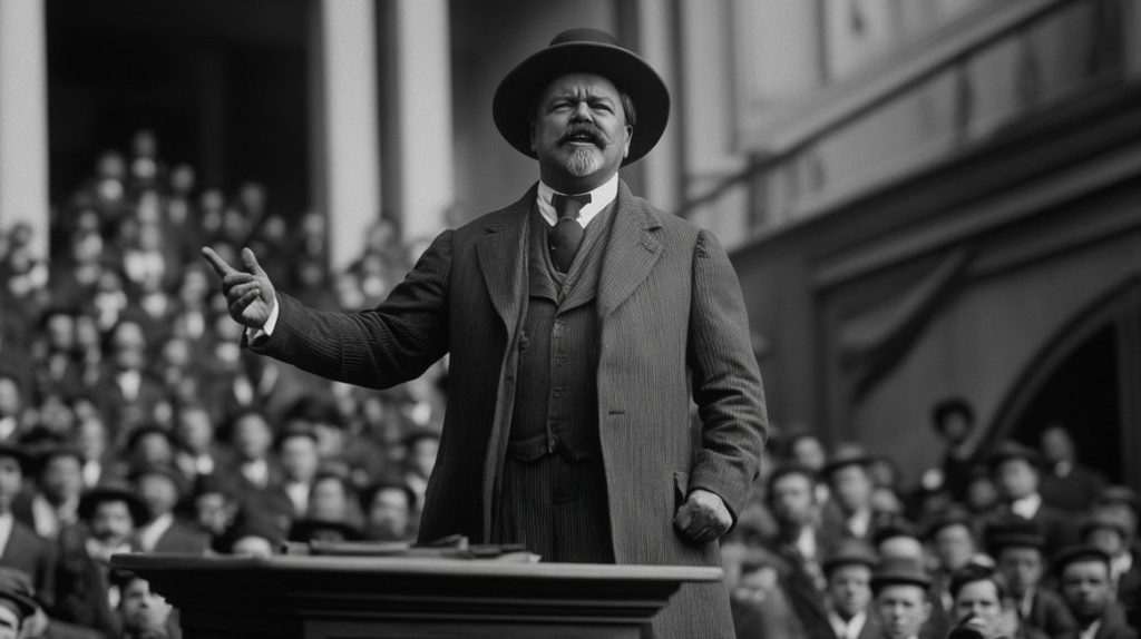 Лидер прошлого времени на трибуне перед народом